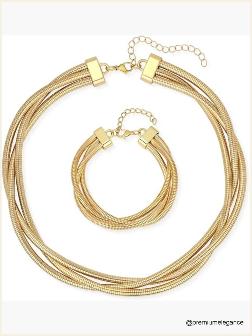 Chunky Gold Twisted Snake Necklace and Bracelet Set - Layered Wrap Choker,